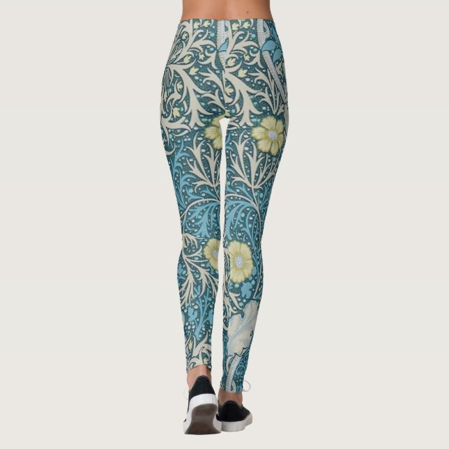 Legging William Morris, padrão art nouveau, algas, azul,f (Verso)