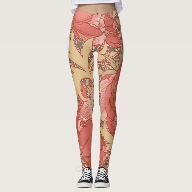 Legging William Morris Poppies Floral Art Nouveau Pattern (Frente)