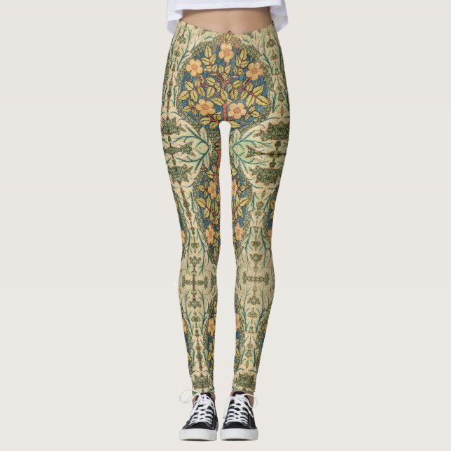 Legging William Morris Rosa Wreath Cobrir Clássico (Frente)