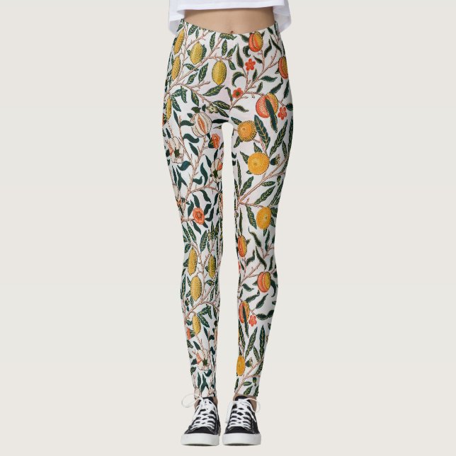 Legging William Morris Vintage Frutas Romã Branco (Frente)