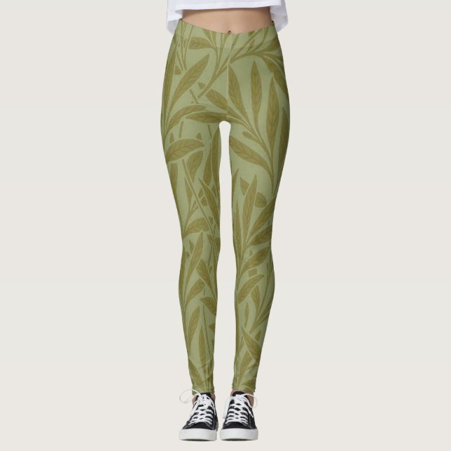 Legging William Morris Willow Antique Verde Folha Verde Ar (Frente)