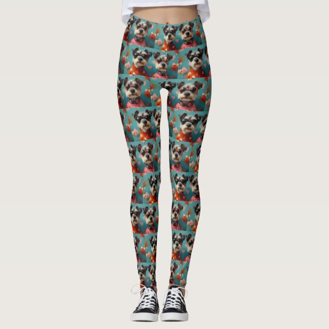 Legging Wire Fox Terrier com Rosas do Coração Dia dos Namo (Frente)