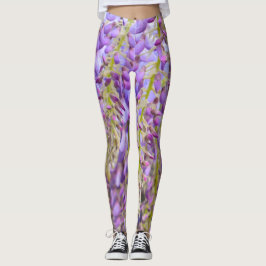 Legging Wisteria Purple Flowers Francês Floral Petals