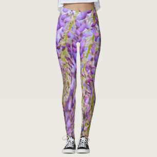 Legging Wisteria Purple Flowers Francês Floral Petals