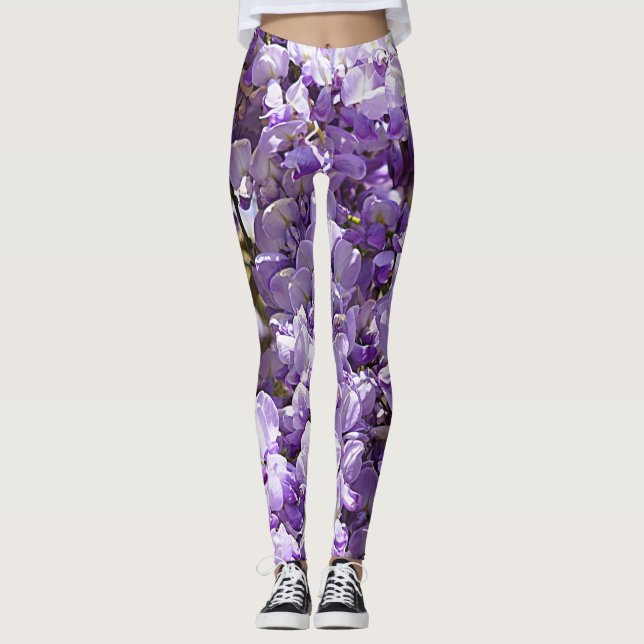 Legging Wisteria Purple Flowers Francês Floral Petals (Frente)