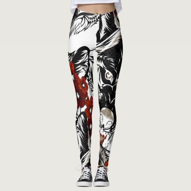 Legging Wolf Flower Tatoo Vintage Patterno (Frente)