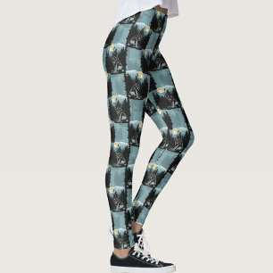 Legging Wolf Howling Na Moon Pattern Design