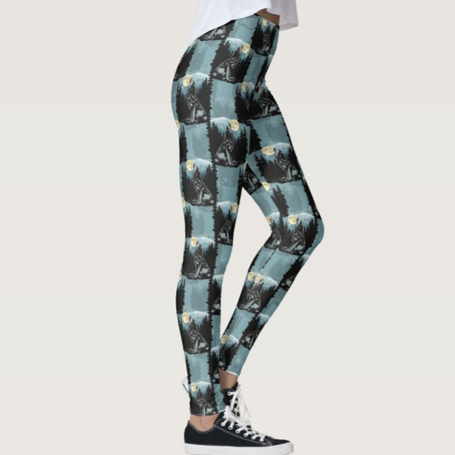 Legging Wolf Howling Na Moon Pattern Design (Criador carregado)