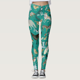 Legging Wolves of the world Turquoise pattern