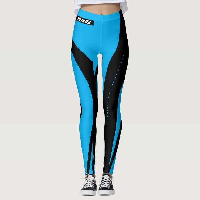 Legging Workout Azul e Preto da Tendência (Frente)
