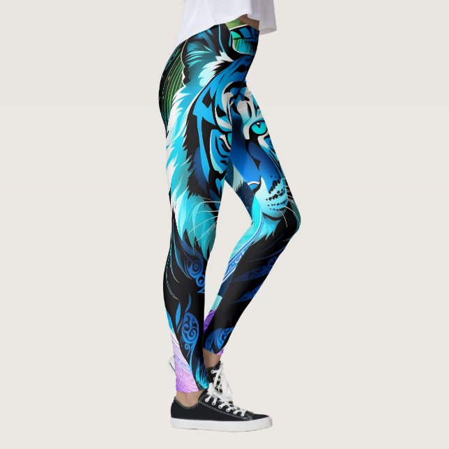 Legging Workout de Gym com Tigre Azul Elétrico (Direita)