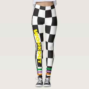 Legging Workout preto e branco com verificação de Boho