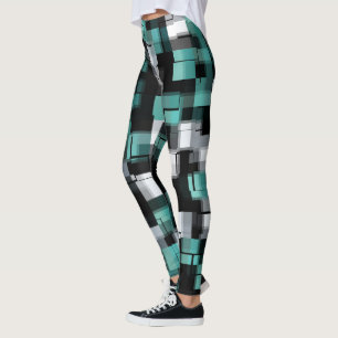 Legging Xadrez Abstrato azul-verde-azul-tênue
