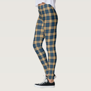 Legging Xadrez amarela de Madras dos azuis marinhos
