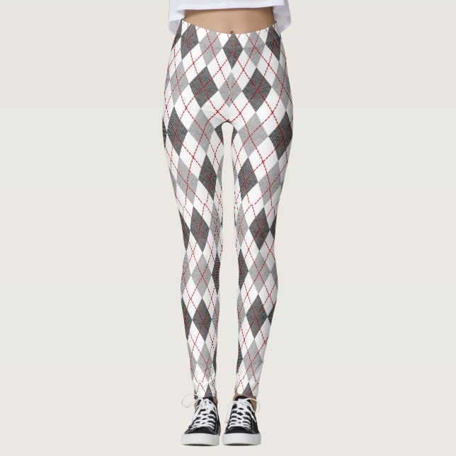 Legging Xadrez Argyle Vermelho Cinza Prata (Frente)