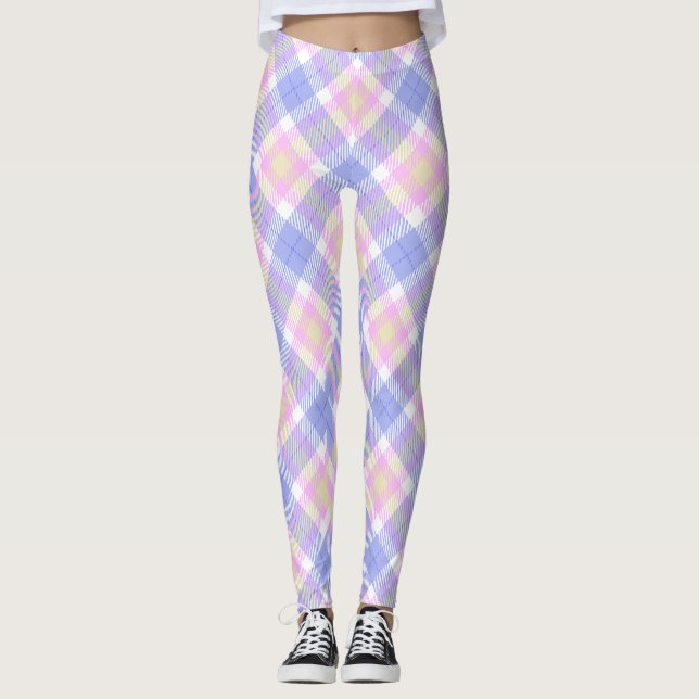 Legging Xadrez azul cor-de-rosa amarelo (Frente)