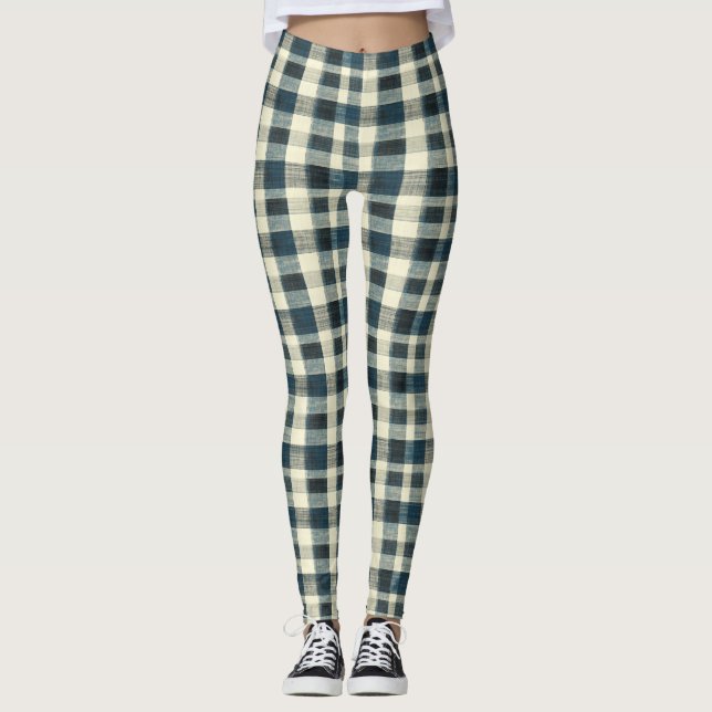 Legging Xadrez Azul e Branco Clássico (Frente)