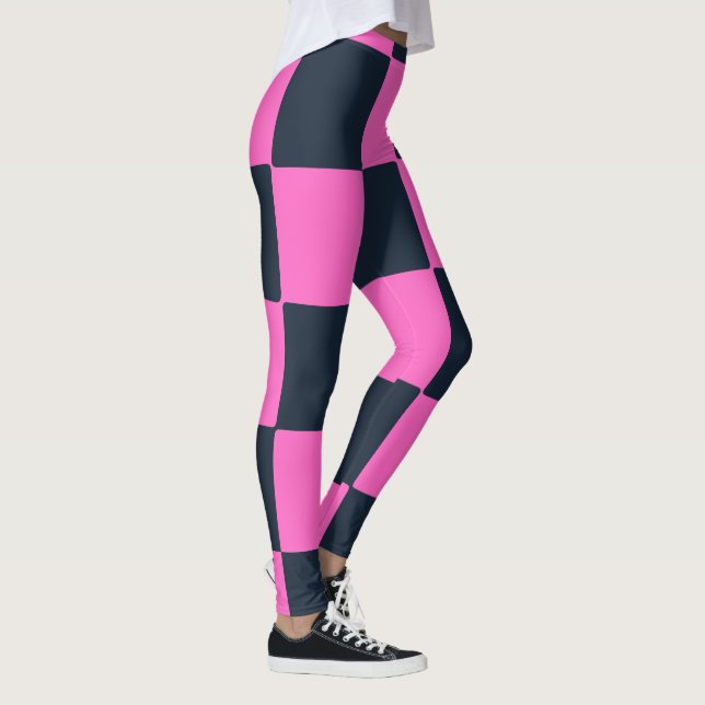 Legging Xadrez Azul Pintinho Moderno Preto e Rosa (Direita)