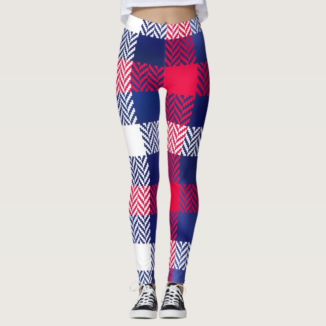 Legging Xadrez Azul, Vermelho e Branco (Frente)