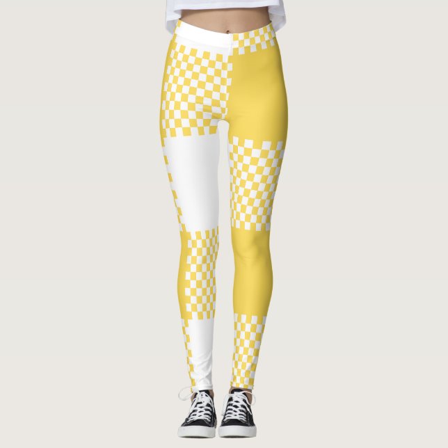 Legging Xadrez branca e amarela moderna (Frente)