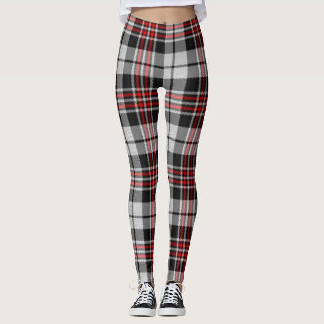 Legging Xadrez branca e vermelha preta (Frente)
