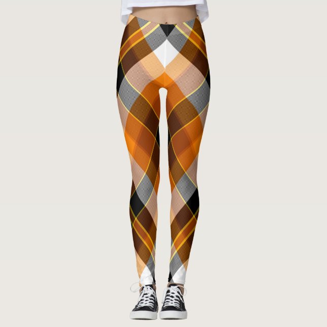 Legging Xadrez Branca, Laranja, Amarela e Preta (Frente)