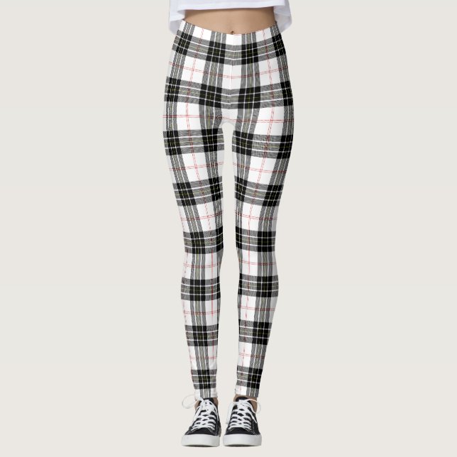 Legging Xadrez branca preta de tartan MacPherson (Frente)