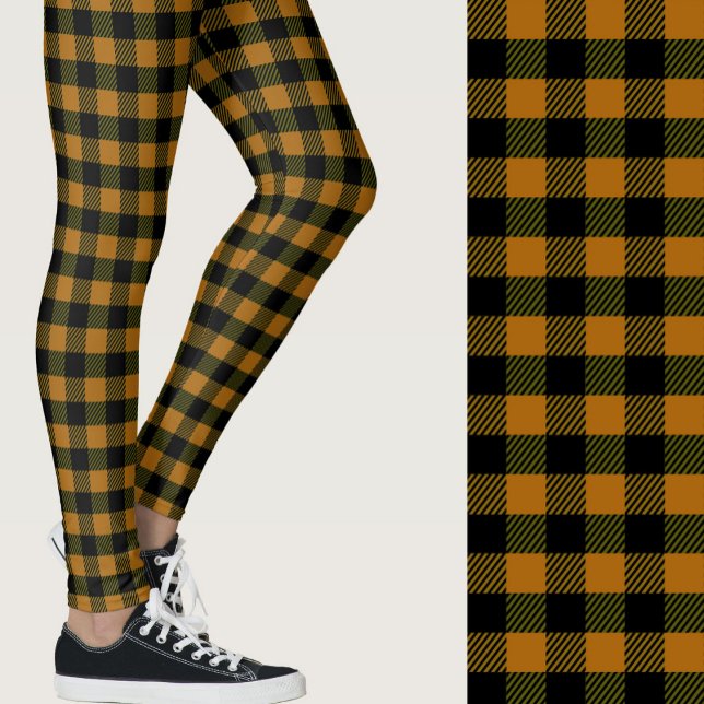 Legging Xadrez buffalo preto laranja queimado clássico (Criador carregado)