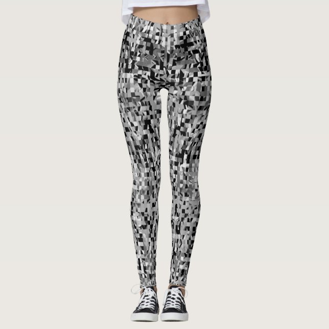 Legging Xadrez Cinza da Abstrato branca Trendy Black (Frente)