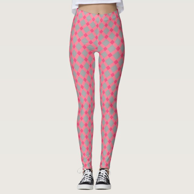 Legging Xadrez, cinza e rosa (Frente)
