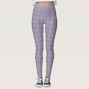 Legging Xadrez clássica de tartan. Cinzas, lilás