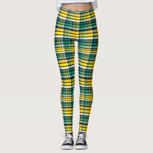 Legging Xadrez Com Amarelo Teal E Preto