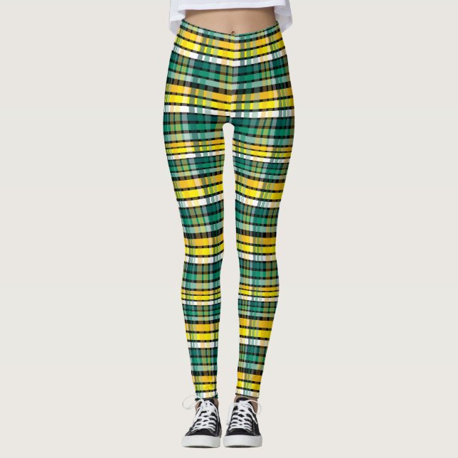Legging Xadrez Com Amarelo Teal E Preto (Frente)