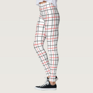 Legging Xadrez das Linhas de Grade Pretas Vermelhas