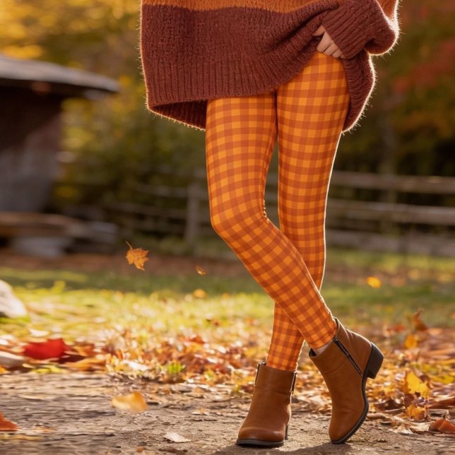 Legging Xadrez de Abóbora Clássica de Outono (Criador carregado)