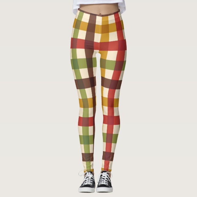 Legging Xadrez de Ação de Graças Gingham Tartan (Frente)