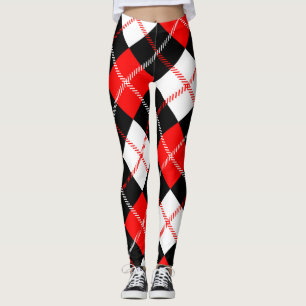 Legging Xadrez de Argyle Preto Vermelho