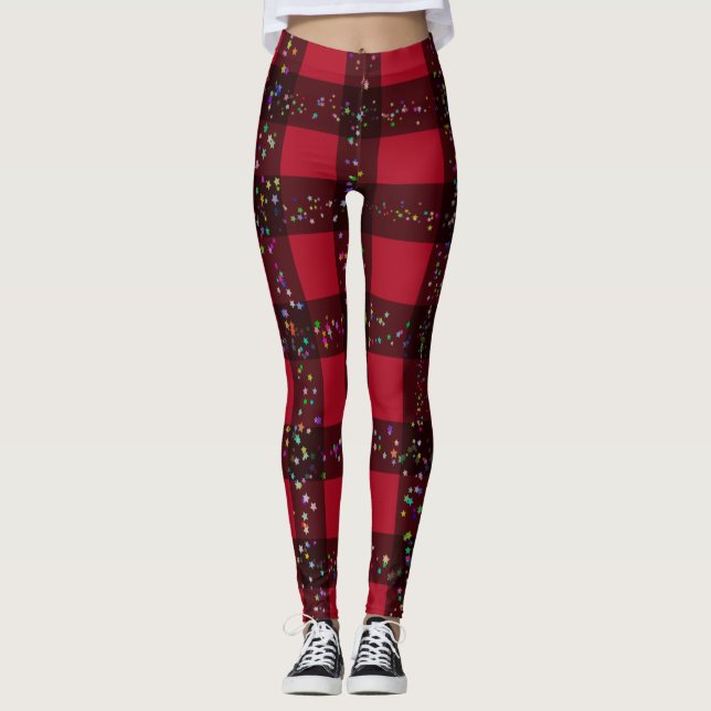 Legging Xadrez de Búfalo Negro Vermelho Natal (Frente)