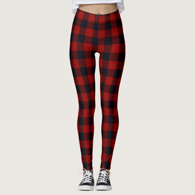 Legging Xadrez de Búfalo Vermelho e Preto (Frente)