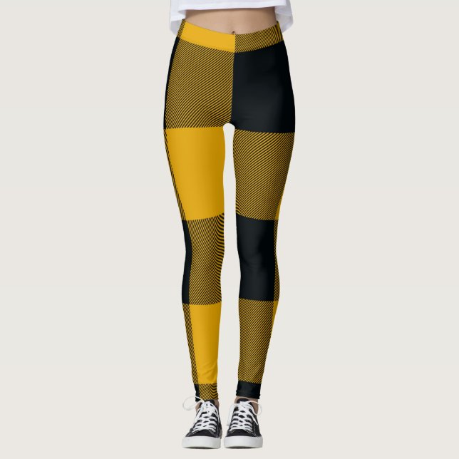 Legging Xadrez de Buffalo Amarelo e Preto Verificada (Frente)