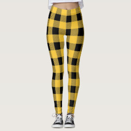 Legging Xadrez de Buffalo Rústico Preto e Amarelo Moderno