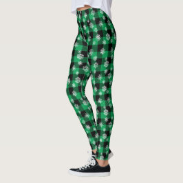 Legging Xadrez de Buffalo Verde em Flocos de Neve