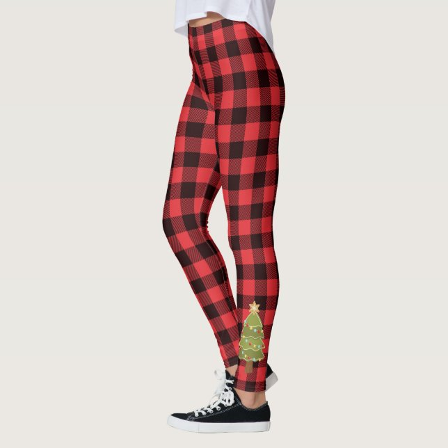 Legging Xadrez de Buffalo Vermelho e Negro com Árvore de N (Esquerda)