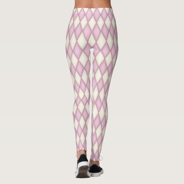 Legging Xadrez de Diamante Harlequim Rosa e Marfim (Verso)