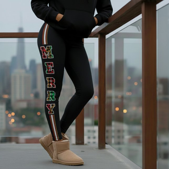 Legging Xadrez de feliz e Faixa lateral de impressão do le (Criador carregado)