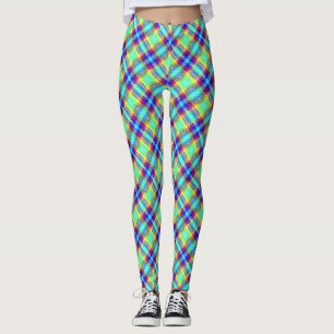 Legging Xadrez de Fita Púrpura Verde Azul