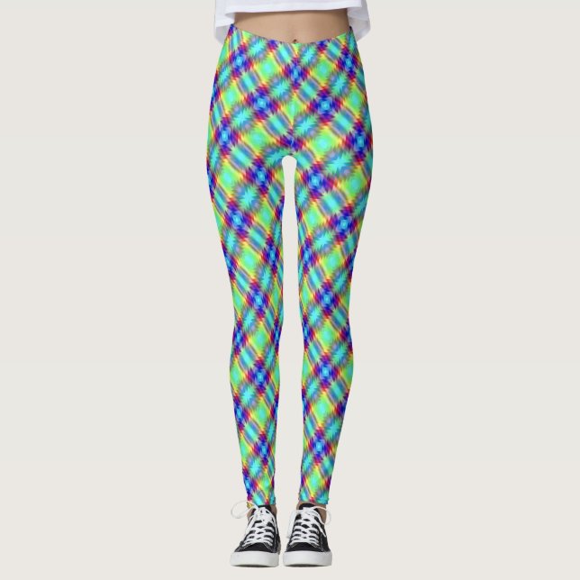 Legging Xadrez de Fita Púrpura Verde Azul (Frente)