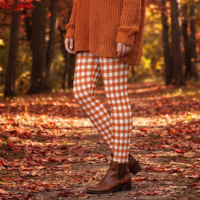 Legging Xadrez de Gingham Laranja e Branco (Criador carregado)