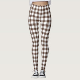Legging Xadrez de Gingham Marrom Chocolate