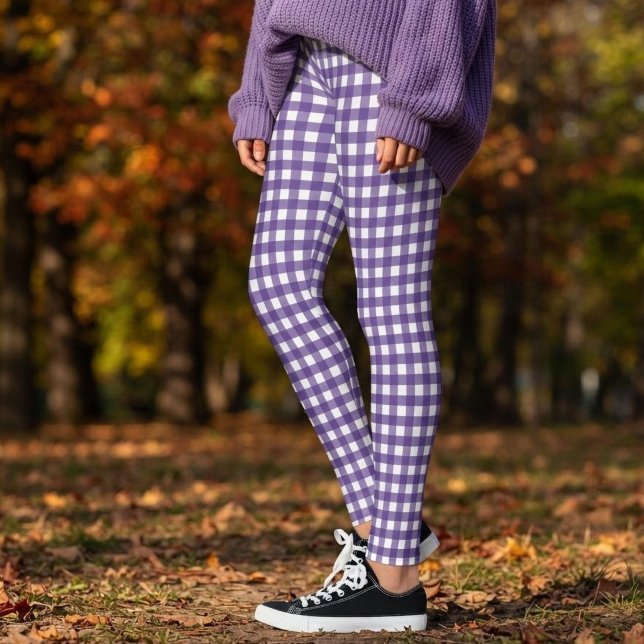 Legging Xadrez de Gingham Roxo e Branco (Criador carregado)